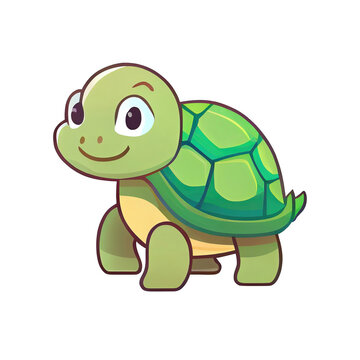 Happy cartoon turtle as flat animal illustration style (Generative AI)