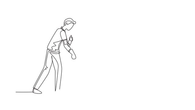 Animated self drawing of continuous line draw male mopping floor. Cleaning workers. Professional cleaning staff, domestic cleaner worker and cleaners equipment. Full length single line animation