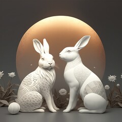 Chinese new year, white rabbit in ceramic