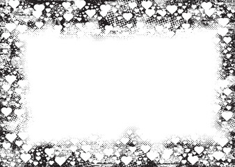 Frame with glitch distorted heart shapes . Minimal art design . Noise destroyed circle logo . Trendy defect error shapes . Glitched frame .Broken effect . Grunge texture . Distress effect .vector 