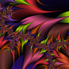 Colorful fractal, spirals, galaxy, surreal forms, thorns, abstract background