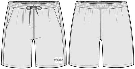 men's shorts front and back view flat sketch technical cad drawing vector template