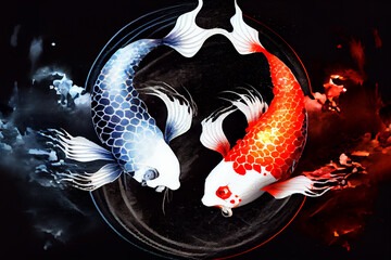 Colorful Japanese carp Koi fish illustration