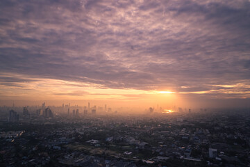 Cityscape bird eye's view at sunrise at dusk