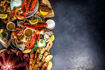 Obraz na płótnie Canvas BBQ grilled fish and seafood