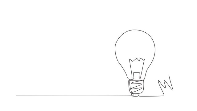 Self drawing animation of single line draw businessman hugs light bulb. Male with light idea bulb. Business success, creative, inspiration, business startup. Continuous line draw. Full length animated