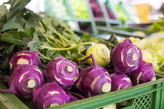 Red and white cabbage turnip on a local market selling regional food