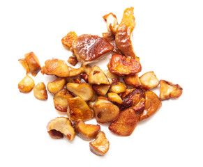 Fried mushrooms isolated on white background.