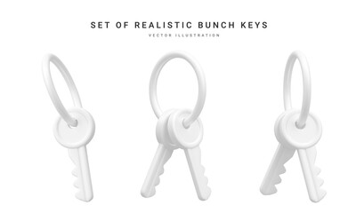 Set of 3d realistic bunch of keys isolated in withe background. Vector illustration