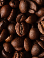 Grains of black coffee as a background.