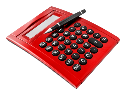 Roter Rechner und Kugelschreiber   Hintergrund transparent PNG cut out - Powered by Adobe