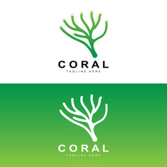 Coral Logo, Sea Plants Place Marine Animals, Ocean Vector, Seaweed Icons