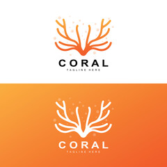 Coral Logo, Sea Plants Place Marine Animals, Ocean Vector, Seaweed Icons