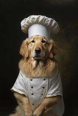Golden Retriever in a Chef Costume. Generative AI.