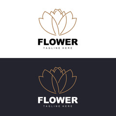 Flower Logo, Flower Garden Design With Simple Style Vector Product Brand, Beauty Care, Natural