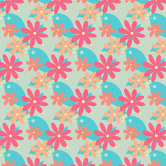 Seamless pattern with flowers on white background. Vector illustration.