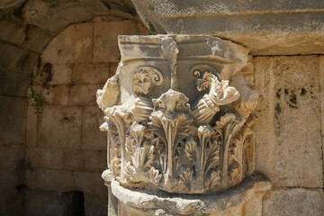 Column Head in Theatre of Perge Ancient City in Antalya, Turkiye