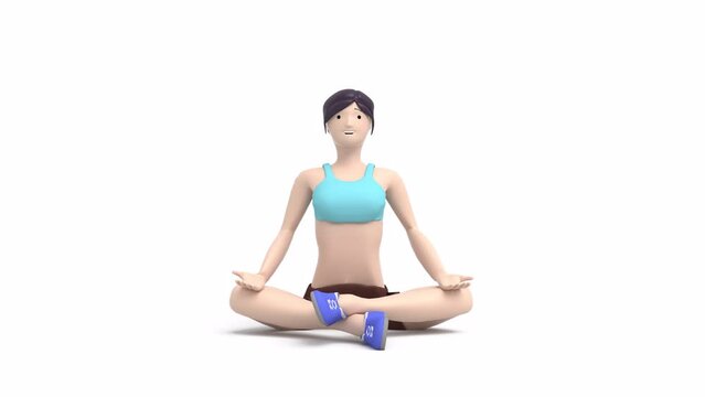 3d character girl meditates in the lotus position loop animation 4k