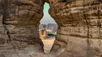 Saudi Arabia, Al-Ula, Hole in eroded rock formation