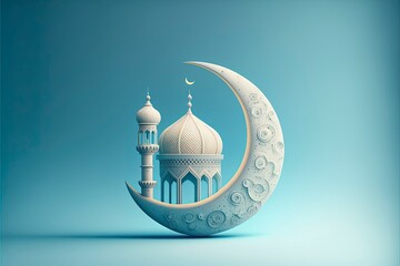 3d illustration of a mosque with golden moon and stars ornament - obrazy, fototapety, plakaty