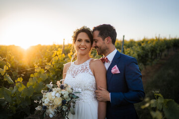 Wedding couple, bride and groom in the vineyards of Rheinhessen