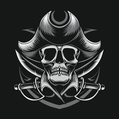 pirates skull with crossing sword illustration