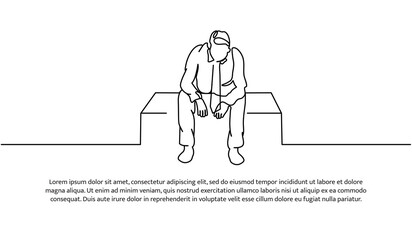 Continuous line design of business man exhausted at work. Decorative elements drawn on a white background.