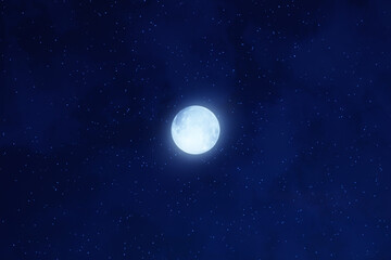 Fototapeta na wymiar Full Moon and Milky way stars on a dark blue sky.
