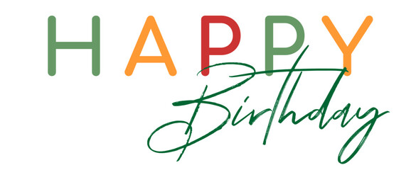Happy birthday handwritten text lettering on white background.	
