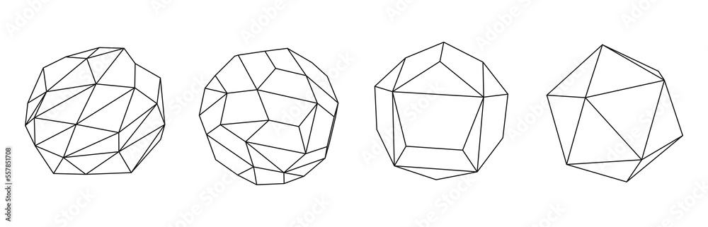 Poster set of spheres from a wireframe mesh. collection of spheres for use in hud design. network line conc