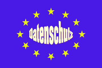 Das Gesetz Datenschutz Verordnung DSGVO als Logo mit Sternen und verzerrter Schrift als Vektor Datei