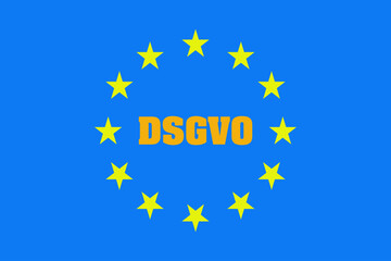 Das Gesetz Datenschutz Verordnung DSGVO als Logo mit Sternen und Schrift als EU-Flagge als Vektor Datei