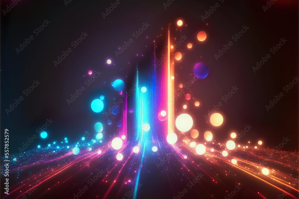 Poster abstract background with colorful glowing light and light trails, generative ai