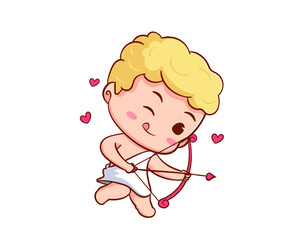 Cute Adorable Cupid cartoon character. Amur babies, little angels or god eros. Valentines day concept design. Adorable angel in love. Kawaii chibi vector character. Isolated white background.