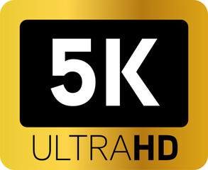 Golden video quality or resolution icons in 5k. Video screen technology.