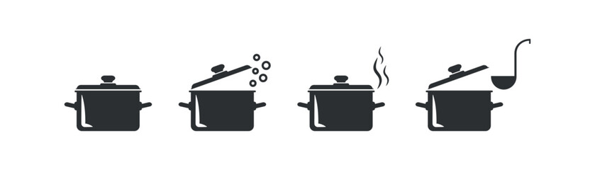 Pan icon set. Saucepan illustration symbol. Sign 
cooking pot vector desing. - obrazy, fototapety, plakaty