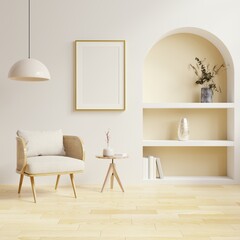 Mockup frames in living room interior with chair and decor,Scandinavian style.