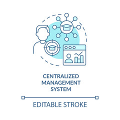 Centralised management system blue concept icon. Student tracking. LMS benefit abstract idea thin line illustration. Isolated outline drawing. Editable stroke. Arial, Myriad Pro-Bold fonts used