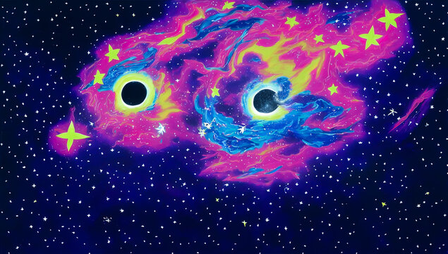Galaxie, trou noir et nébuleuse colorée, entourée d'étoiles