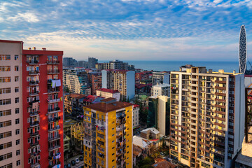 Fototapeta na wymiar View from a height of the city of Batumi, Adjara, Georgia