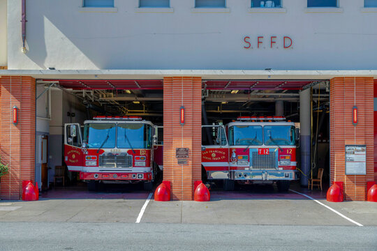 SAN FRANCISCO, CALIFORNIA - CIRCA OCTOBER, 2021: Emergency fire trucks of the San Francisco Fire Department