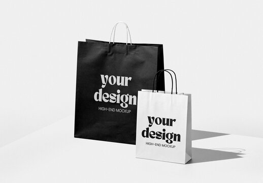 Two Shopping Bags Mockup of Different Sizes With Customizable Colors