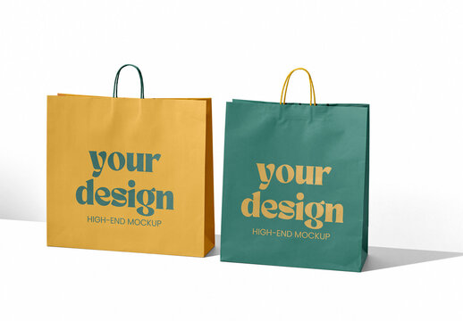 Two Shopping Bags Mockup on a Neutral Background With Customizable Colors