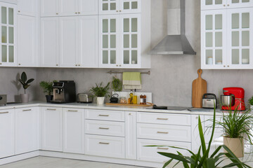 Beautiful kitchen interior with stylish modern furniture