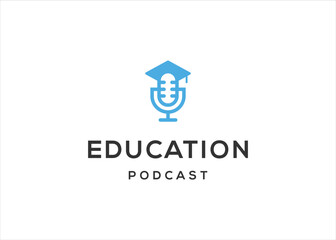 education school podcast logo design vector illustration template
