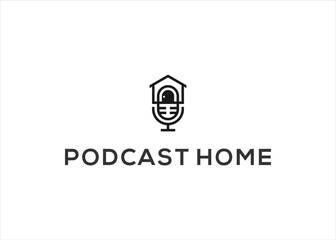 modern home and microphone logo design vector illustration template