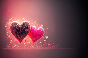 beautiful lovely valentine background with heart and glitter backdrop, generative ai - obrazy, fototapety, plakaty