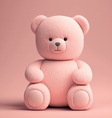 Teddy bear. Isolated pastel rose background. Valentine or birthday card. Generative ai.