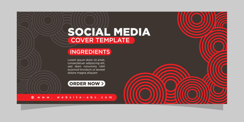 Red and grey social media cover facebook with artistic shapes overlaping circles with creative touch web header banner
