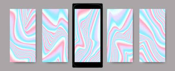 Color Hologram Background. Abstract Vibrant Templates for Mobile. Neon Liquid Textures. Holography Screensavers. Bright Fluid Wallpaper. Vector Gradient Waves. Mesh Holographic Set.